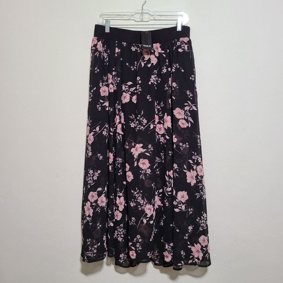 Torrid Floral Chiffon Maxi Skirt Size 00X M/L Black Pink - Picture 1 of 7